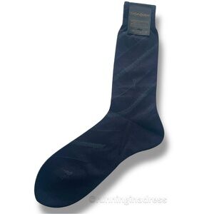 YSL Logo Men’s Geometric Pattern YSL Embroidery Dress Socks In Blue & Green